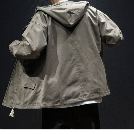 Men's plus size loose hooded drawstring jacket