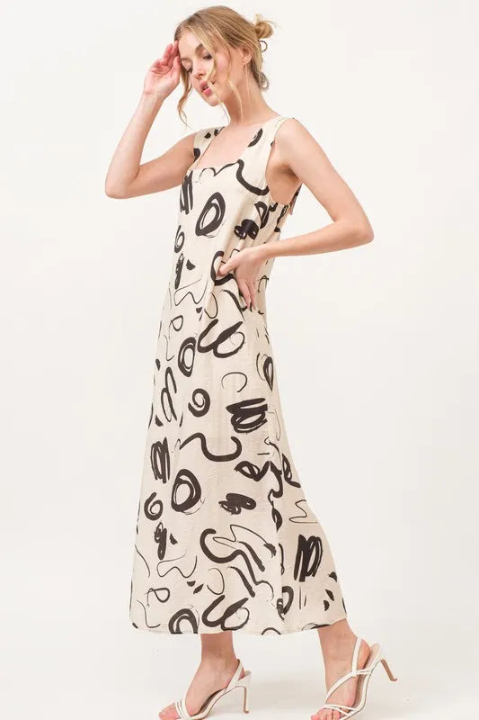 And The Why Square Neck Abstract Printed Maxi Dress