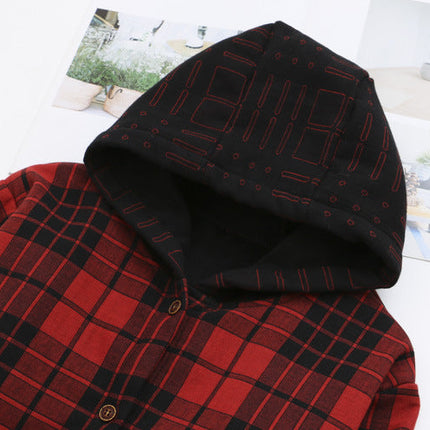 H5 plus size women's autumn and winter new fat sister mm plus velvet plaid double yarn hooded lining