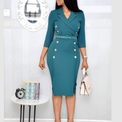 Suit collar button decoration commuter plus size dress