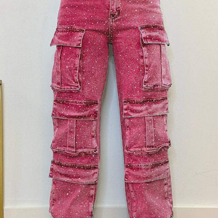 Women's Casual Jeans With Pockets And Diamonds Overalls