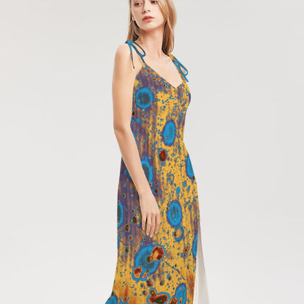 PEACOCK DESIGN BY FLIPSTYLEZ  Women's All-Over Print Tie Strap Split Dress