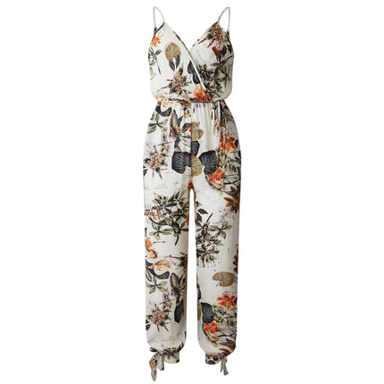 back tether deep V-neck suspender jumpsuit