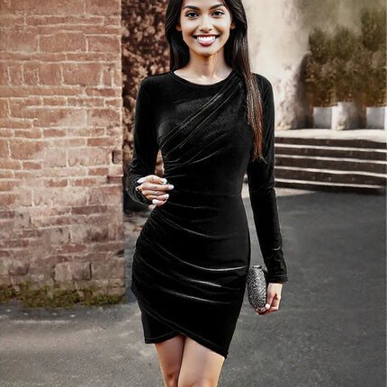 New beautiful black Autumn And Winter Round Neck Dress for women