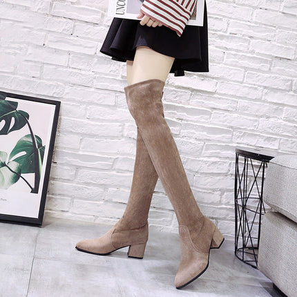 Ladies Mid-heel Pointed Thick Heel Long Boots