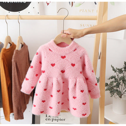 Girls' Winter Clothing Mink Sweater Princess Dress Baby Girl Sweater Baby Winter Western Style Pullover Skirt