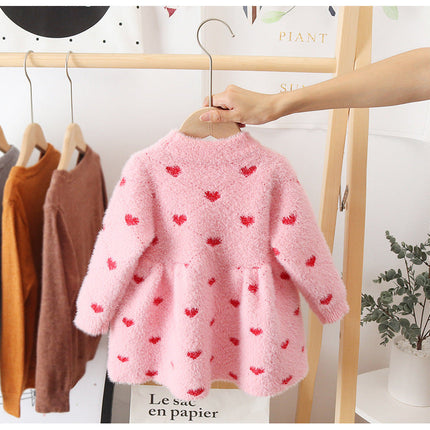 Girls' Winter Clothing Mink Sweater Princess Dress Baby Girl Sweater Baby Winter Western Style Pullover Skirt