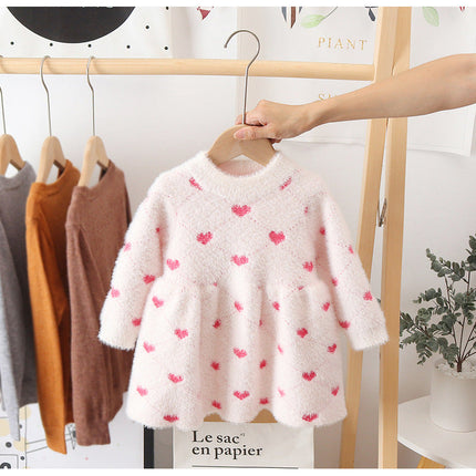 Girls' Winter Clothing Mink Sweater Princess Dress Baby Girl Sweater Baby Winter Western Style Pullover Skirt