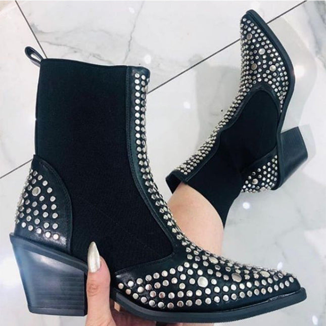 Plus size rivet elastic women's boots