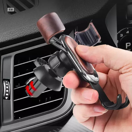 Gravity bracket for mobile phone navigation in black walnut wooden car