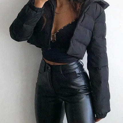 Fashion Zipper Hooded Short Coat Winter Mandela-color Jacket Outerwear Women's Clothing