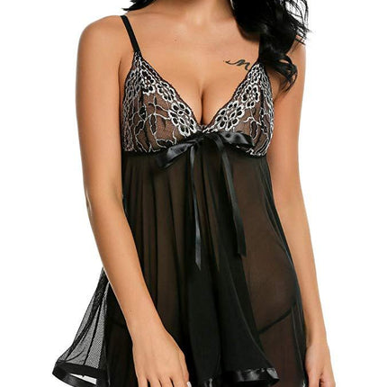 Plus Size Underwear Embroidered Sequins Transparent Suspender Nightdress