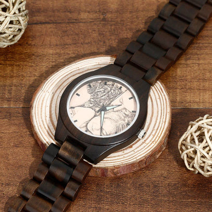Men's Engraved Wooden Photo Watch Wooden Strap 45mm
