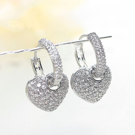Personalized Micro Inlaid Zircon Peach Earrings And Love Earhook