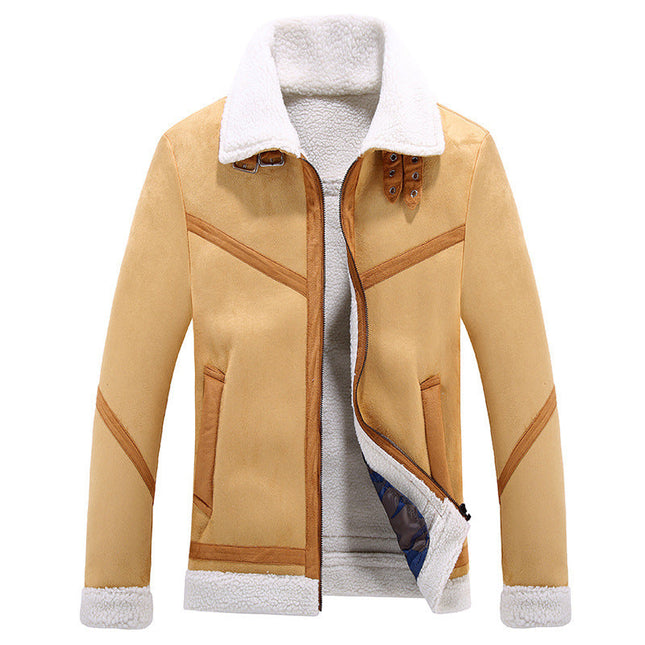 Winter men's leather and fleece jacket