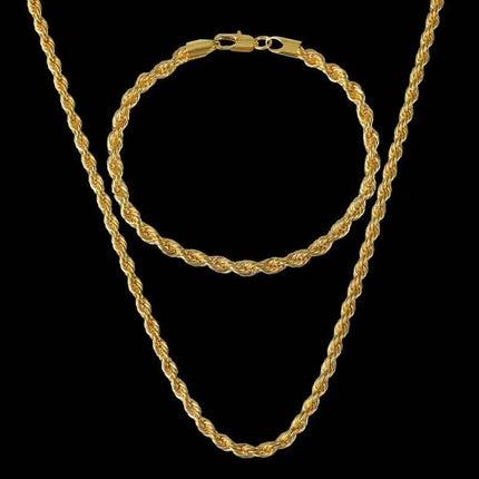 18K Gold European Classic Twist Necklace + Bracelet