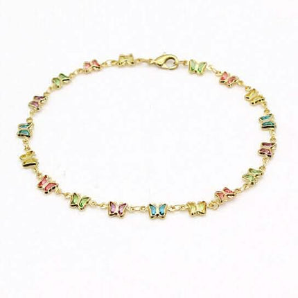 18k Gold Filled High Polish Finish Multi Color Crystal Butterfly Ankle Bracelet