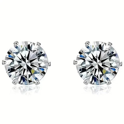18K Gold Ear Bone Buckle Stainless Steel 6-Prong Zirconia Stud Earrings