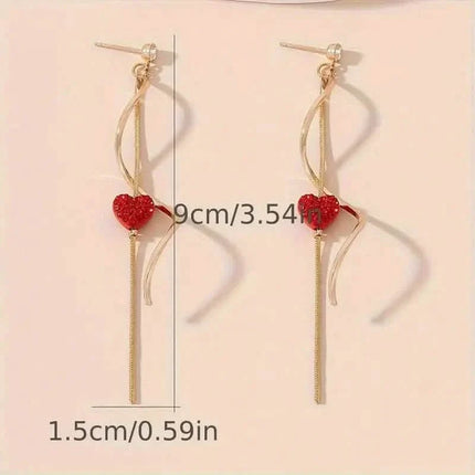 18K Gold Spiral Lines Heart Design Dangle Earrings