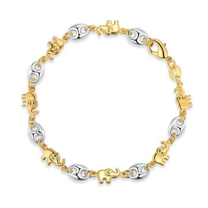 18K Gold Two-Tone Elephant Anklet 10"