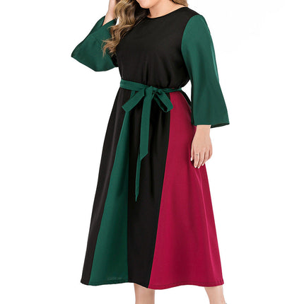 Plus size women's contrast stitching dress