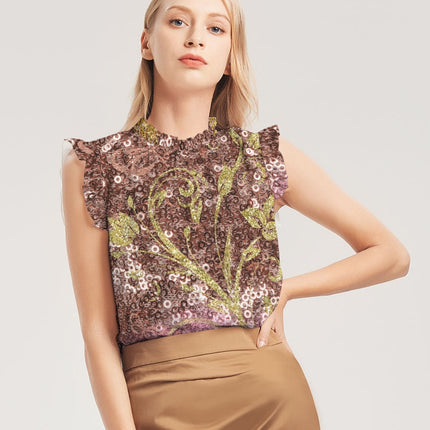 BEAUTIFUL PURPLE GITTER DESIGN CREATED BY FLIPSTYLEZ Women's All-Over Print Ruffle Sleeve Top