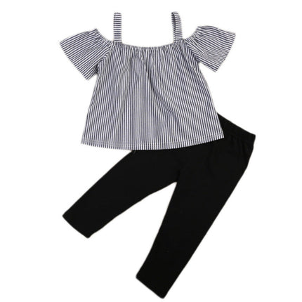 Shelby Top & Pants Set Summer Short-sleeved Sling Strapless Striped Shirt Trousers Two-piece Children's Suit