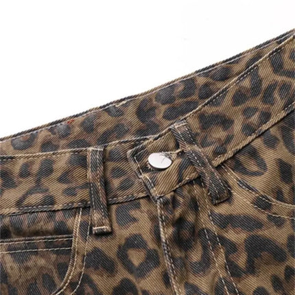 Vintage Leopard Print Jeans Straight Loose Men And Women