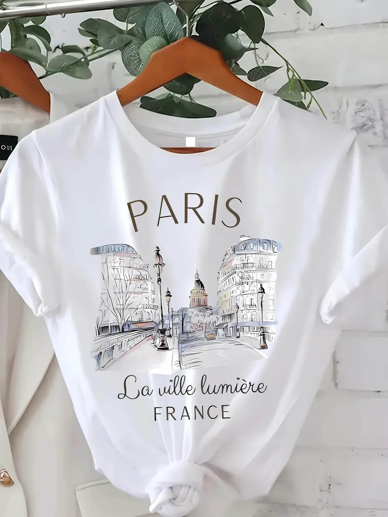 90s Paris T Shirt for Women – Vintage Graphic Short Sleeve Casual Tee
