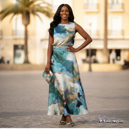 New Sexy Long Style Creative aqua pattern Skirt Draping Smooth Umbrella Skirt ONLY
