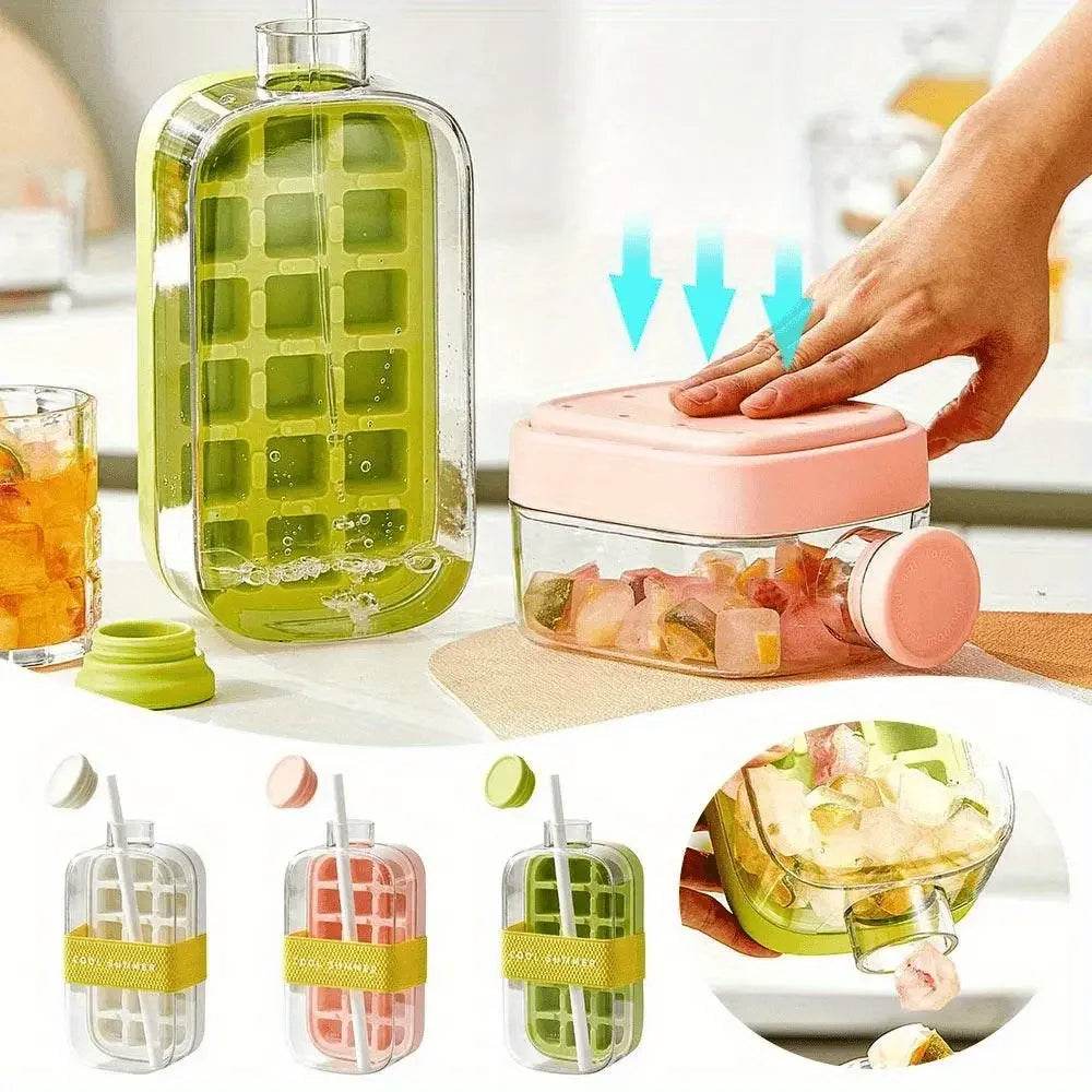 2-in-1 Ice Cube Tray & Water Bottle – Portable High-Capacity Ice Maker Mold for Home & Kitchen Summer Use