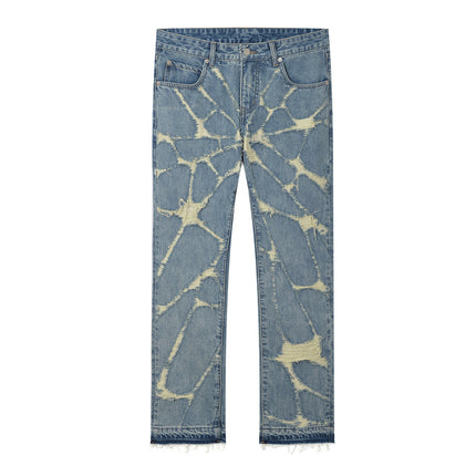 High Street Wash Destroyed Spider Web Straight Leg Jeans
