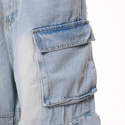 Retro Multi-pocket Denim Cargo Pants Shorts Women's Summer Loose Washed-out