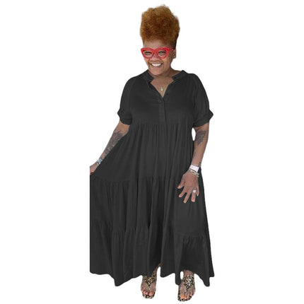Plus Size Women's Fashion Casual Button Lapel Dress