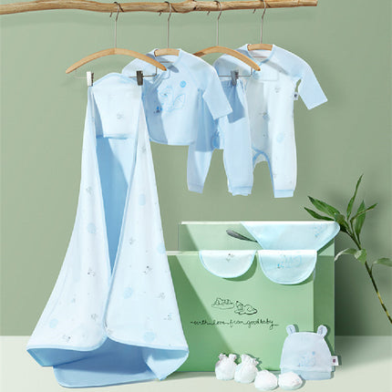 Premium Light Blue Newborn Baby Clothes Gift Box | 100% Soft Cotton Essential Infant Layette Set with Fox Illustrations