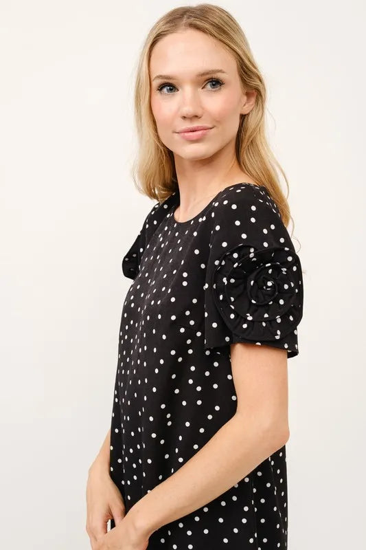 And The Why Embellished Sleeve Polka Dots Shift Dress