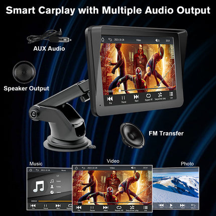 Portable Car Stereo Wireless CarPlay & Android Auto, Car Radio 7inches Touchscreen, Bluetooth5.0, Mirror Link, Maps Navigation, Voice Control, AUX Cable Vehicles