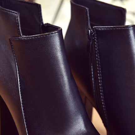 Women's Zipper Wicker Short Heel Martin Boots