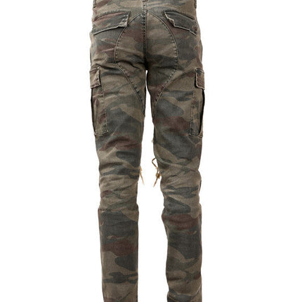 Camouflage Jeans Washed And Ripped Cat's Whiskers And Leather