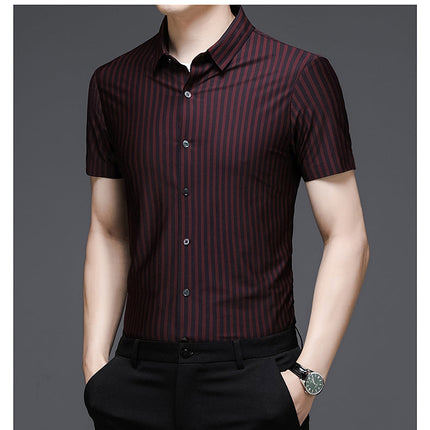 Woodpecker Silk Shirt Men''s Short Sleeve Middle-aged