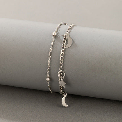 Frosty Wind Pentagram Moon Tassel Geometric 2 Layer Anklet