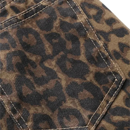 Vintage Leopard Print Jeans Straight Loose Men And Women