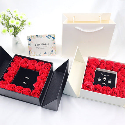 Rose Box Double Door Jewelry Box Valentine's Day Bow Gift Box Necklace Locket