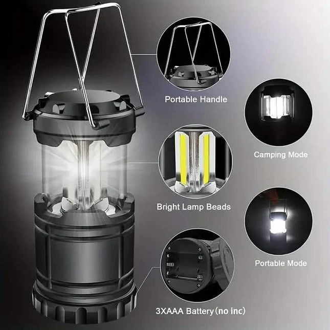 2-Pieces: Super Bright LED Camping Lantern - Portable and Collapsible Emergency Flashlight with Battery Power