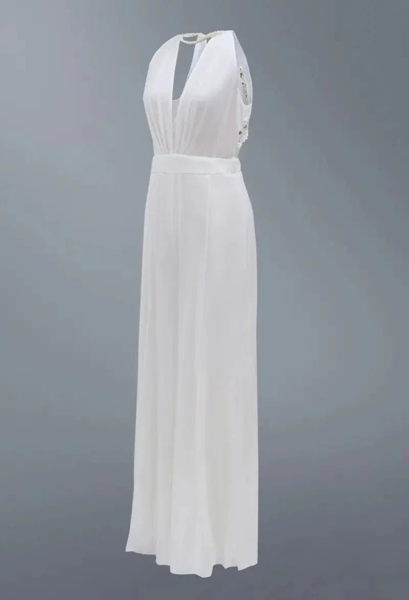 2022 New Luxury Women&#39;s Sexy Deep V Halter Jumpsuit