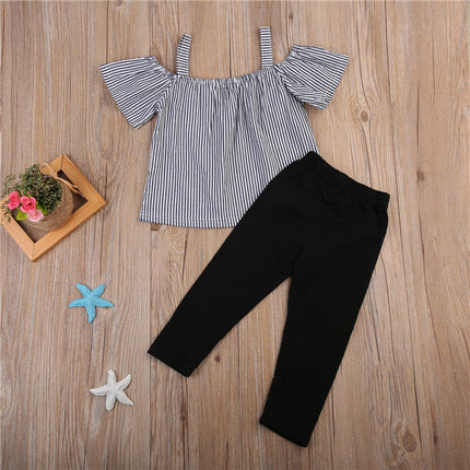 Shelby Top & Pants Set Summer Short-sleeved Sling Strapless Striped Shirt Trousers Two-piece Children's Suit