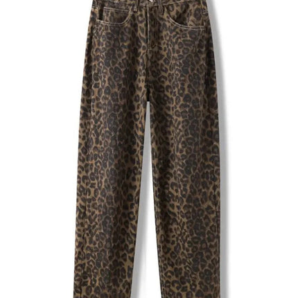 Vintage Leopard Print Jeans Straight Loose Men And Women
