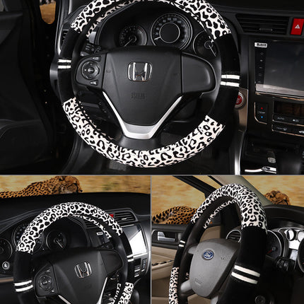Winter Plush Car Steering Wheel Covers Leopard Grain