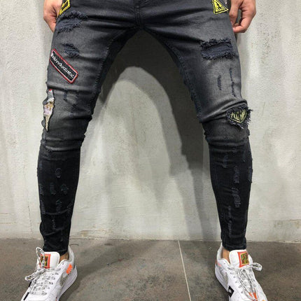 Blue ripped logo jeans