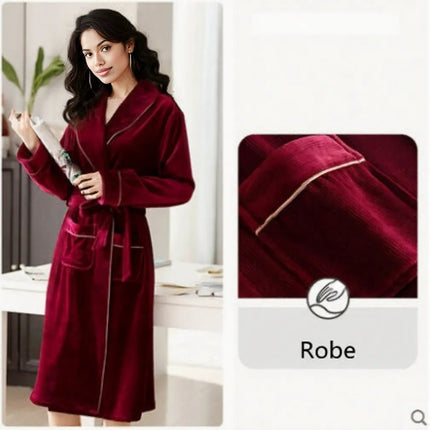 Burgundy island velvet fabric winter unisex flannel robe for men & women